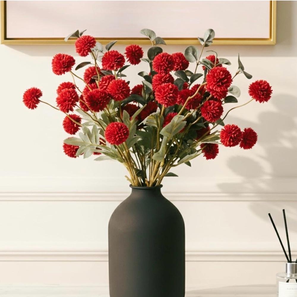 Burgundy Dark Red Artifical Flowers | Chrysanthemum & Eucalyptus